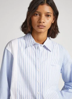 Women Pepe Jeans Long Striped Poplin Shirt