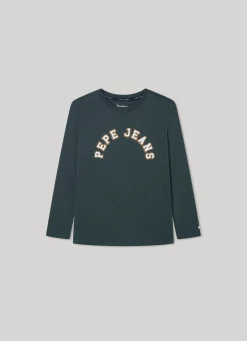 Boy Pepe Jeans Long-Sleeved Logo Print T-Shirt