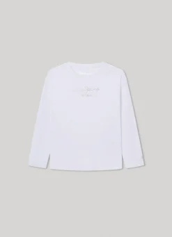 Girl Pepe Jeans Long-Sleeved Strass Logo T-Shirt