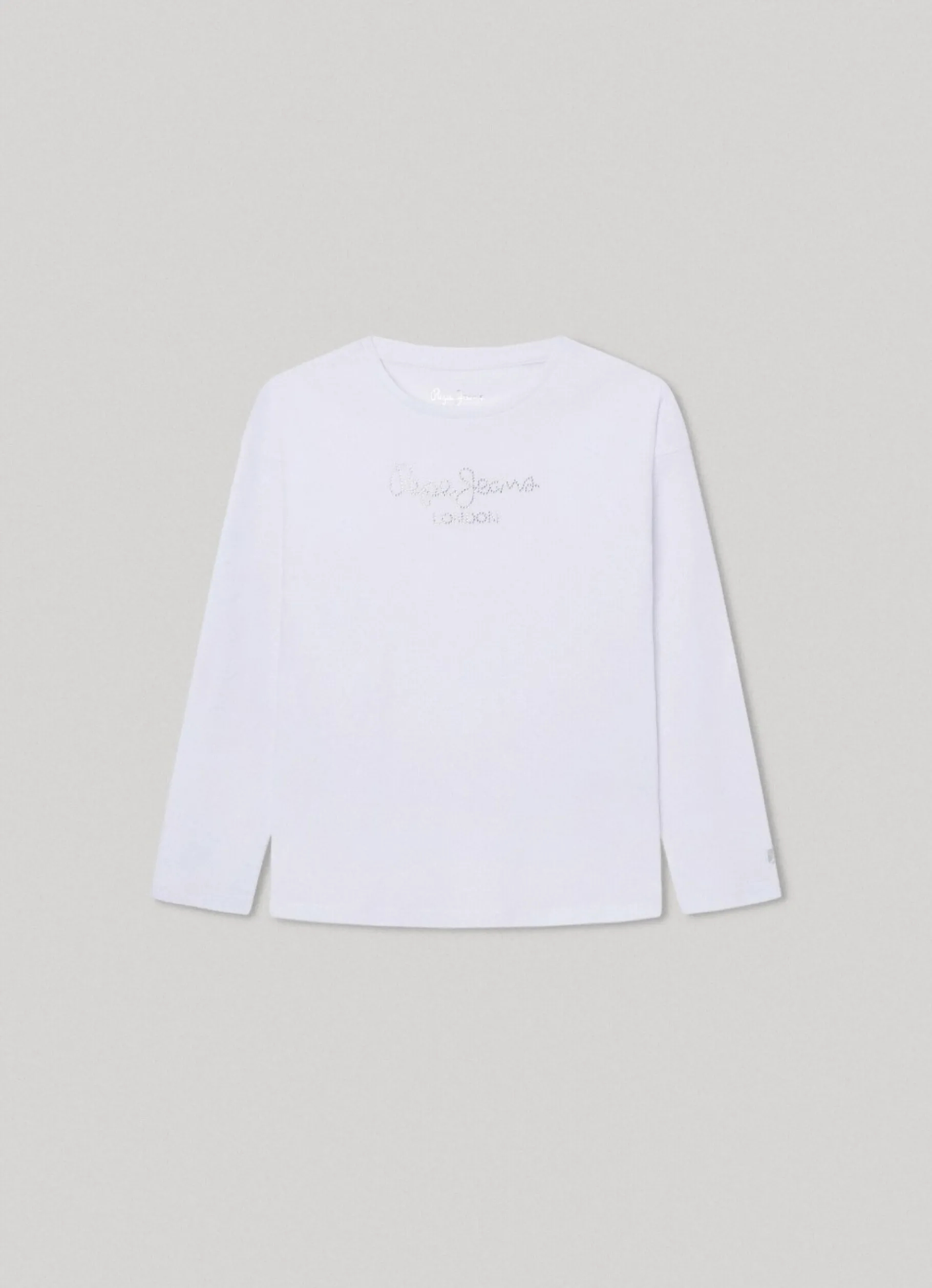 Girl Pepe Jeans Long-Sleeved Strass Logo T-Shirt