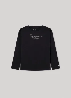 Girl Pepe Jeans Long-Sleeved Strass Logo T-Shirt