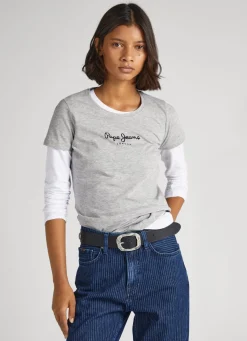 Women Pepe Jeans Lycra T-Shirt With Printed Logo