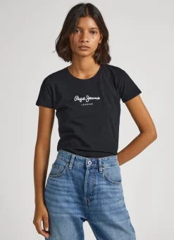 Women Pepe Jeans Lycra T-Shirt With Printed Logo