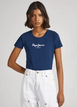 Women Pepe Jeans Lycra T-Shirt With Printed Logo