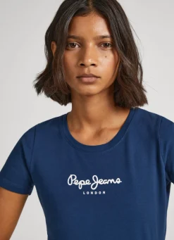 Women Pepe Jeans Lycra T-Shirt With Printed Logo