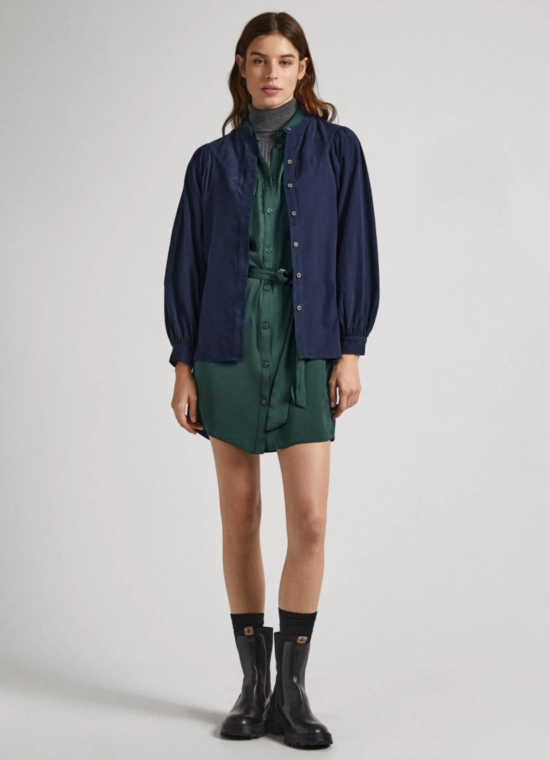 Women Pepe Jeans Mandarin Collar Corduroy Blouse