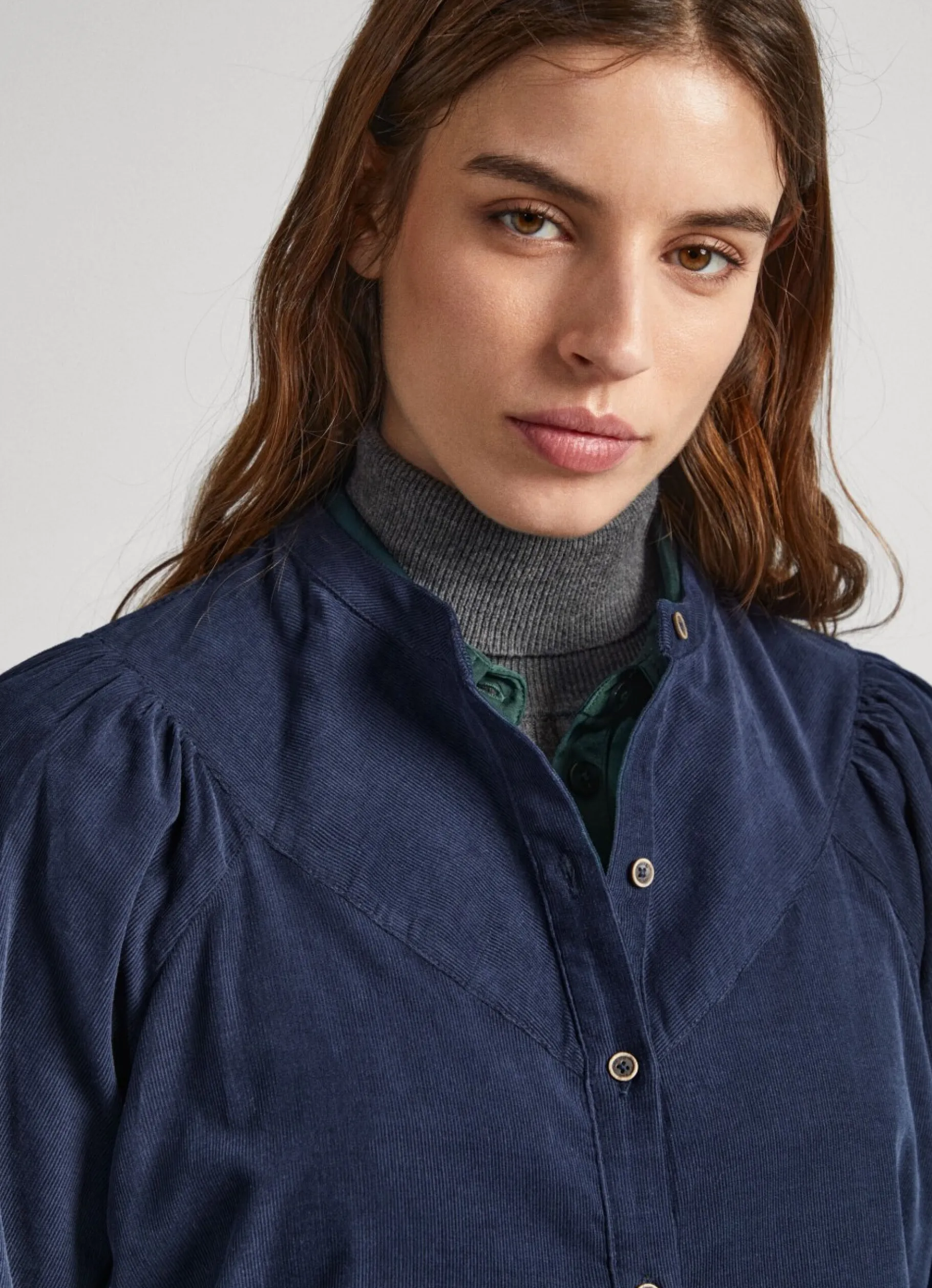 Women Pepe Jeans Mandarin Collar Corduroy Blouse