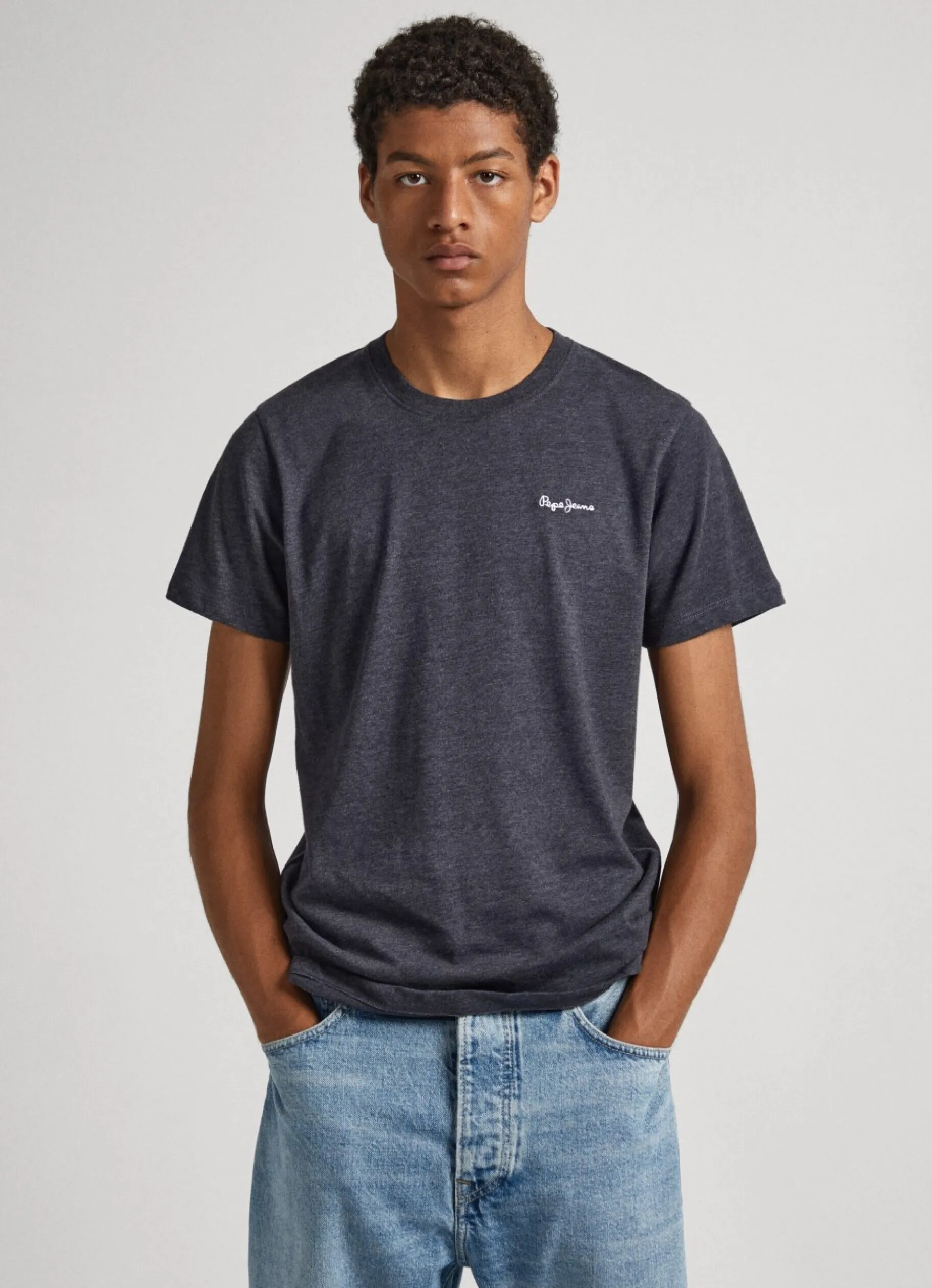 Men Pepe Jeans Melange Cotton Round Neck T-Shirt