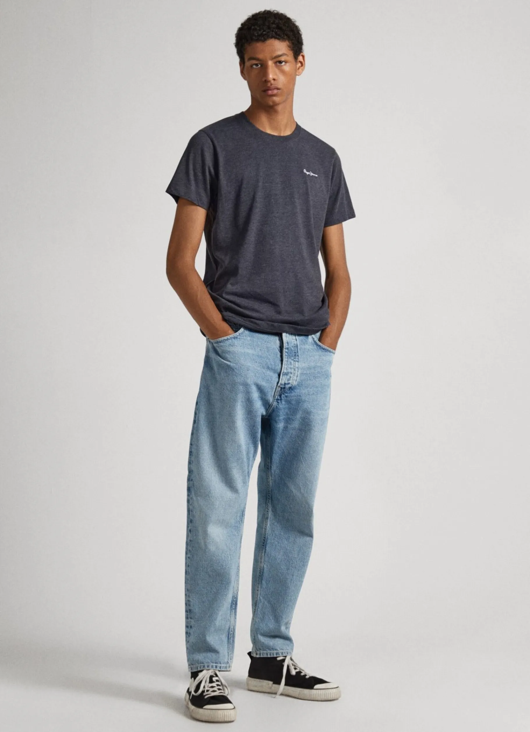 Men Pepe Jeans Melange Cotton Round Neck T-Shirt