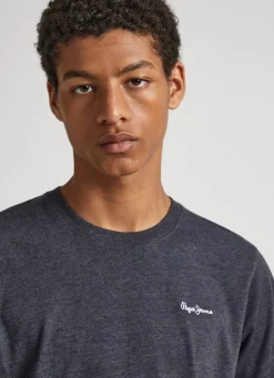 Men Pepe Jeans Melange Cotton Round Neck T-Shirt