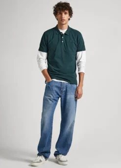 Men Pepe Jeans Pique Polo Shirt W/Embroidered Flag