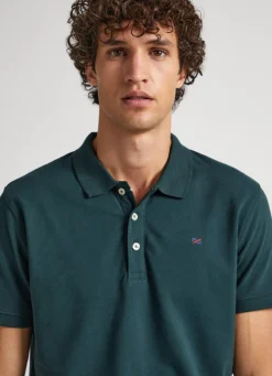 Men Pepe Jeans Pique Polo Shirt W/Embroidered Flag