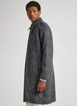 Men Pepe Jeans Prince Of Wales Wool Coat