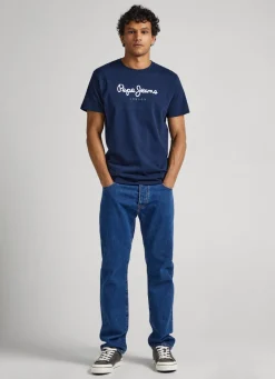 Men Pepe Jeans Printed Logo Cotton T-Shirt