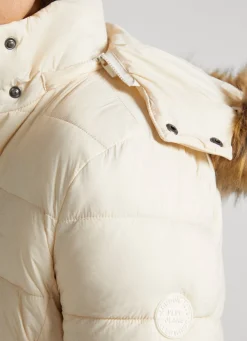 Women Pepe Jeans Puffer Jacket W/ Fur Lining On Hood