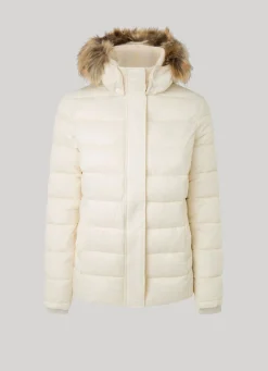 Women Pepe Jeans Puffer Jacket W/ Fur Lining On Hood