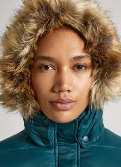 Women Pepe Jeans Puffer Jacket W/ Fur Lining On Hood