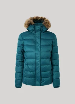 Women Pepe Jeans Puffer Jacket W/ Fur Lining On Hood