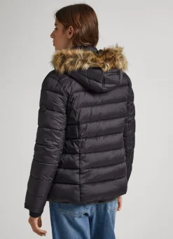 Women Pepe Jeans Puffer Jacket W/ Fur Lining On Hood