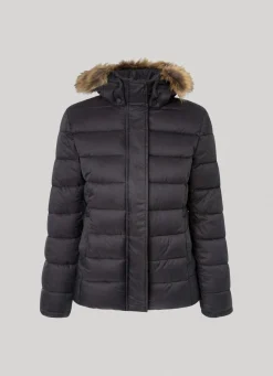 Women Pepe Jeans Puffer Jacket W/ Fur Lining On Hood