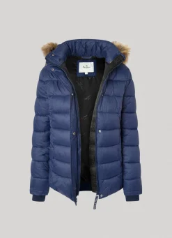 Women Pepe Jeans Puffer Jacket W/ Fur Lining On Hood