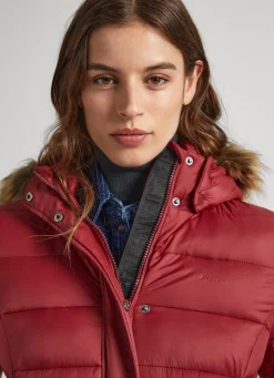 Women Pepe Jeans Puffer Jacket W/ Fur Lining On Hood