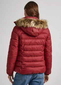 Women Pepe Jeans Puffer Jacket W/ Fur Lining On Hood