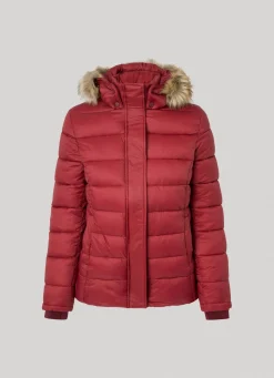 Women Pepe Jeans Puffer Jacket W/ Fur Lining On Hood