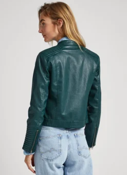Women Pepe Jeans Quilted Shoulder Biker Jacket