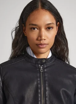 Women Pepe Jeans Quilted Shoulder Biker Jacket