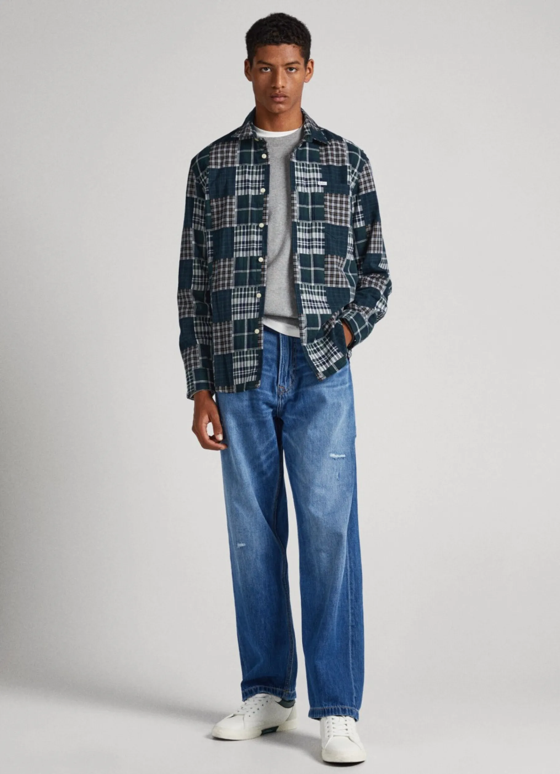 Men Pepe Jeans Regular Fit Patchwork Shirt