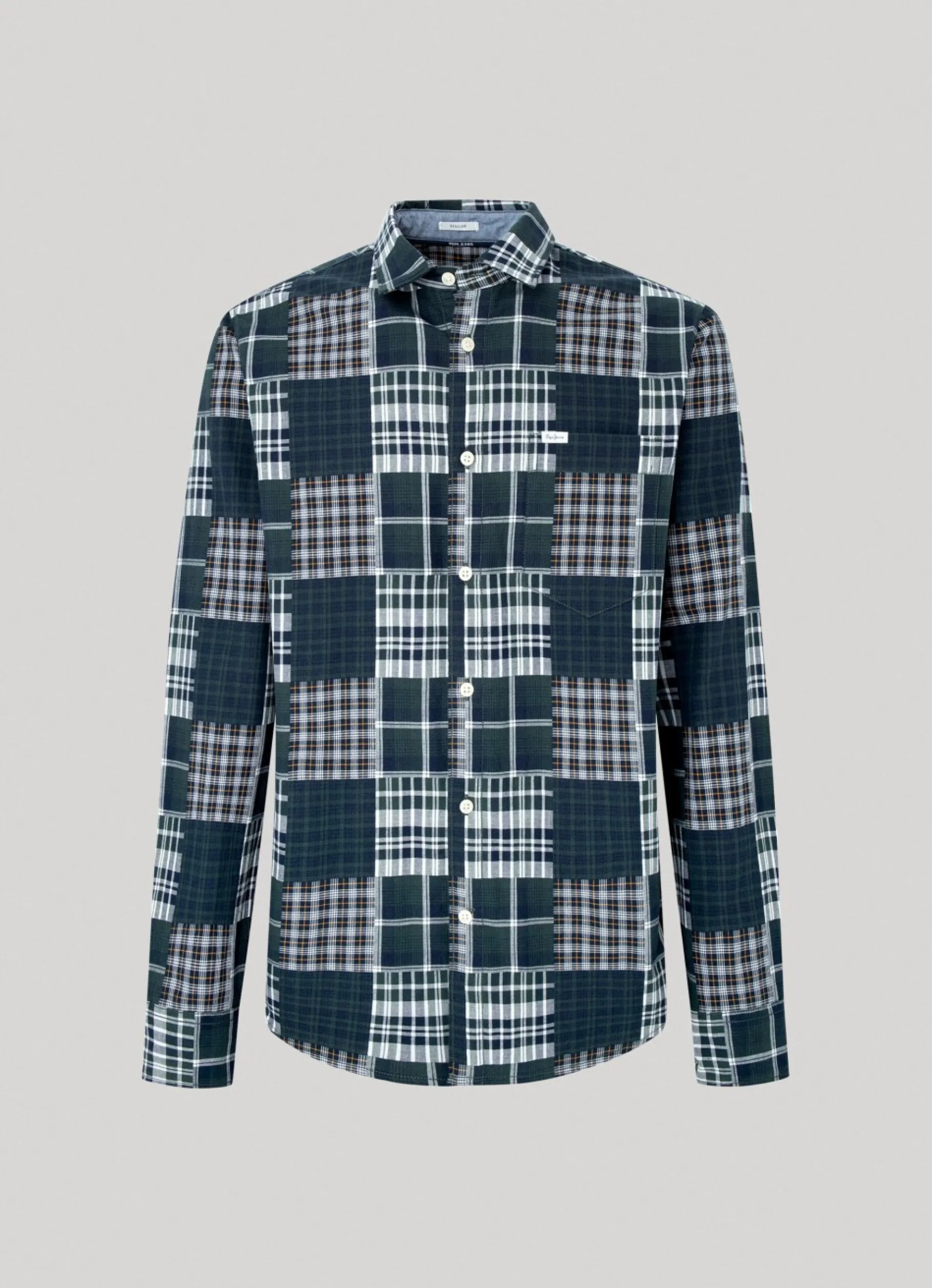 Men Pepe Jeans Regular Fit Patchwork Shirt