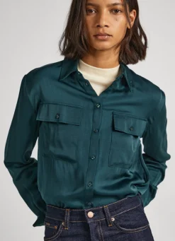 Women Pepe Jeans Regular Fit Satin Shirt