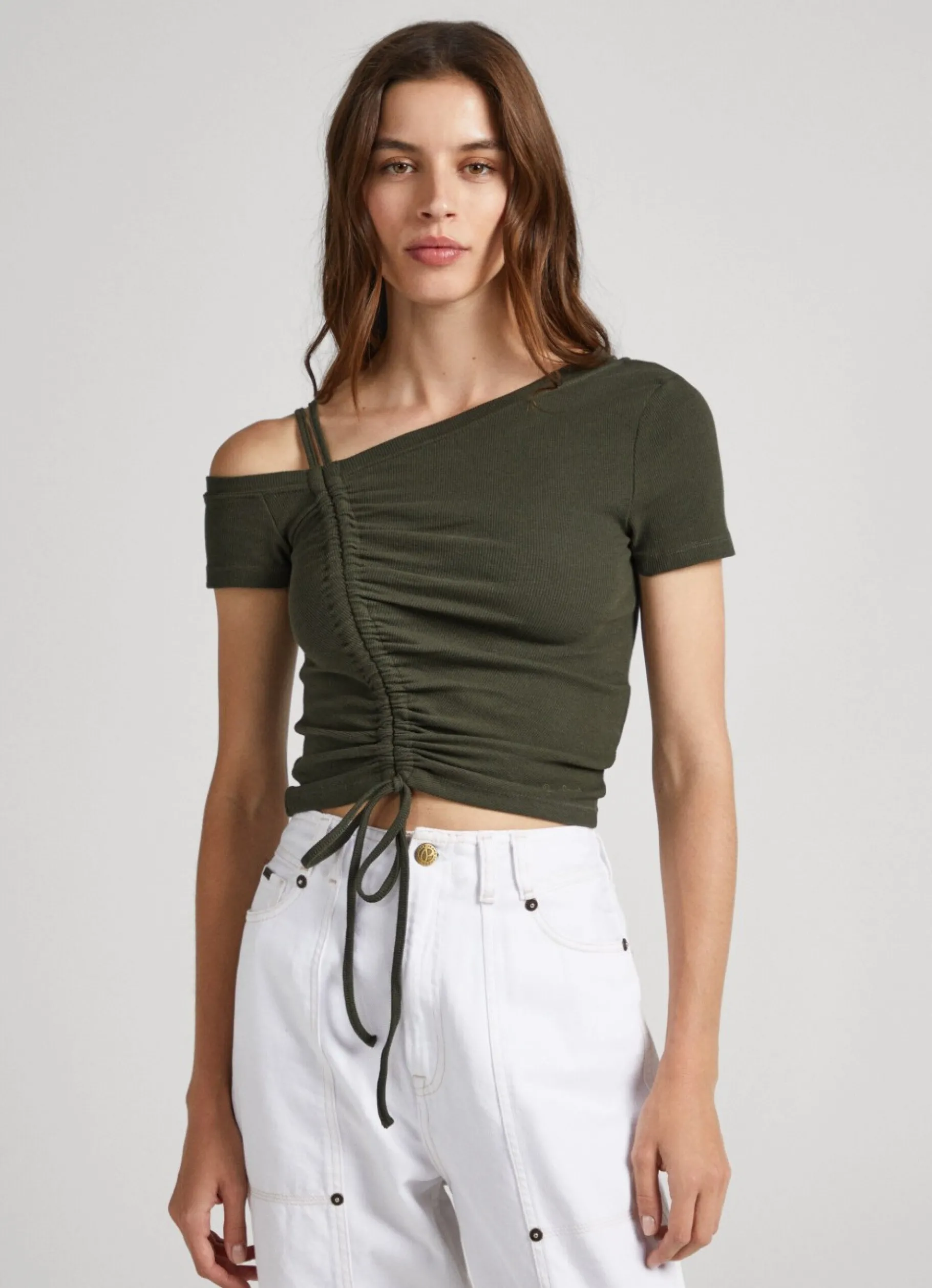 Women Pepe Jeans Rib T-Shirt With Asymmetrical Collar