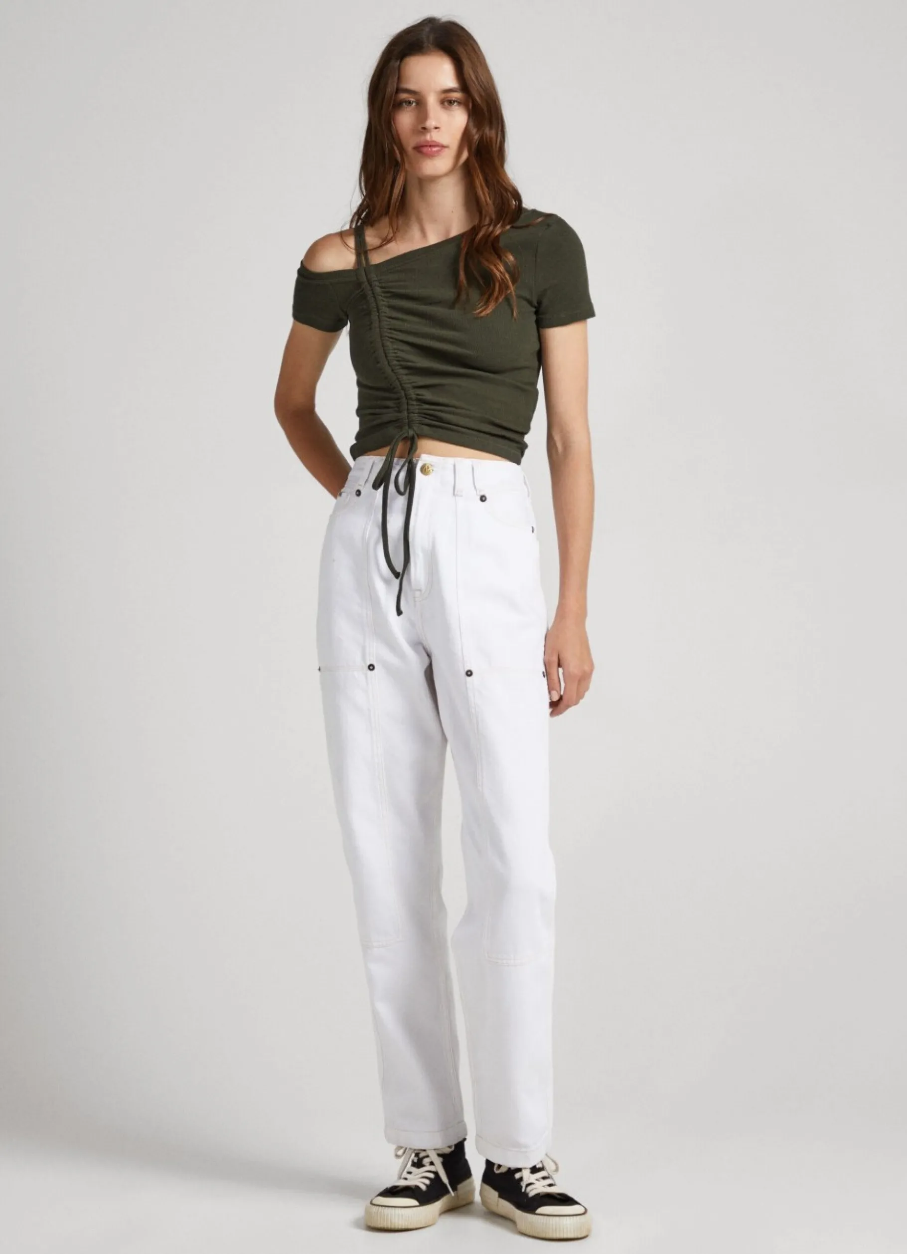 Women Pepe Jeans Rib T-Shirt With Asymmetrical Collar