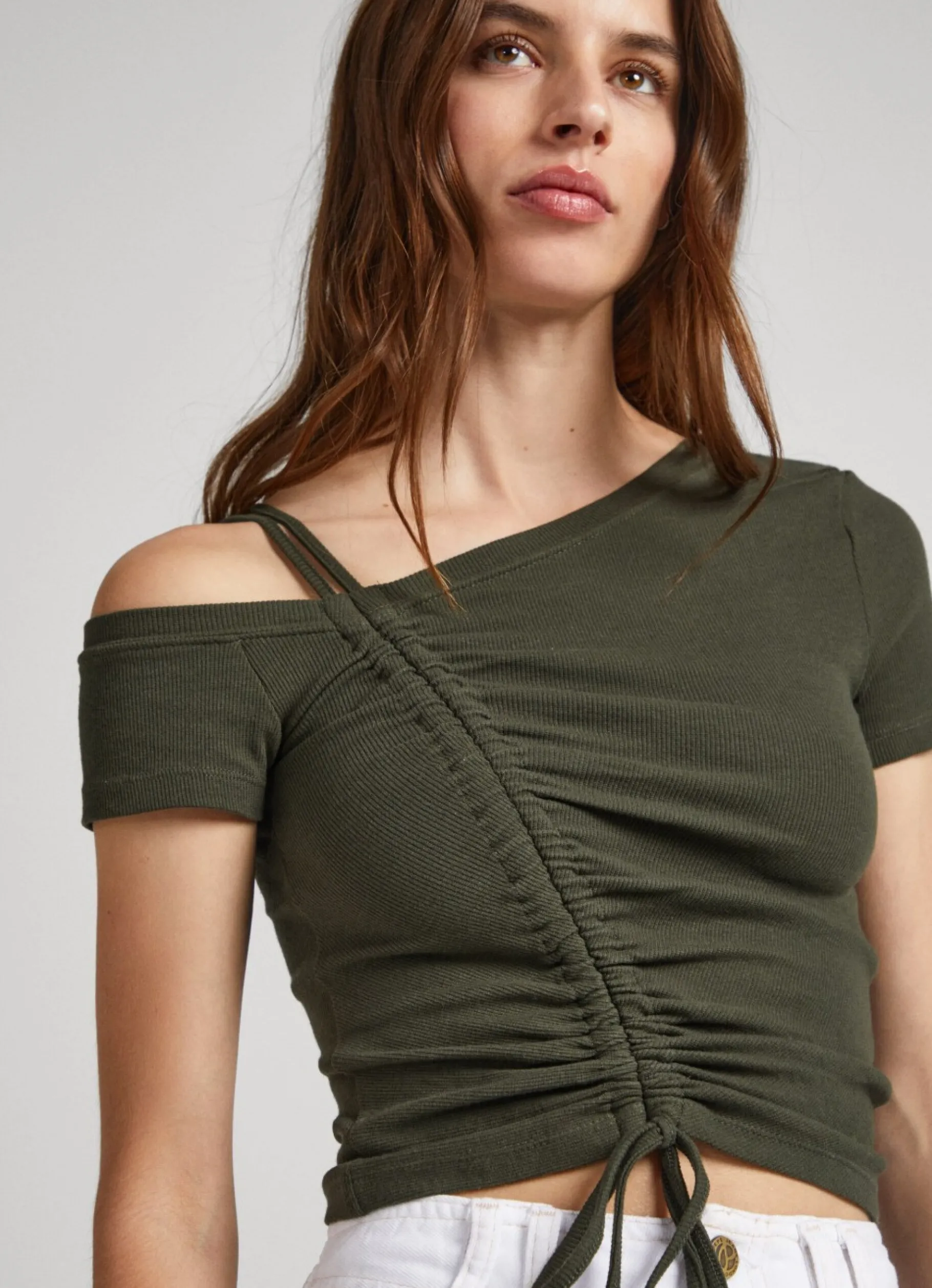 Women Pepe Jeans Rib T-Shirt With Asymmetrical Collar