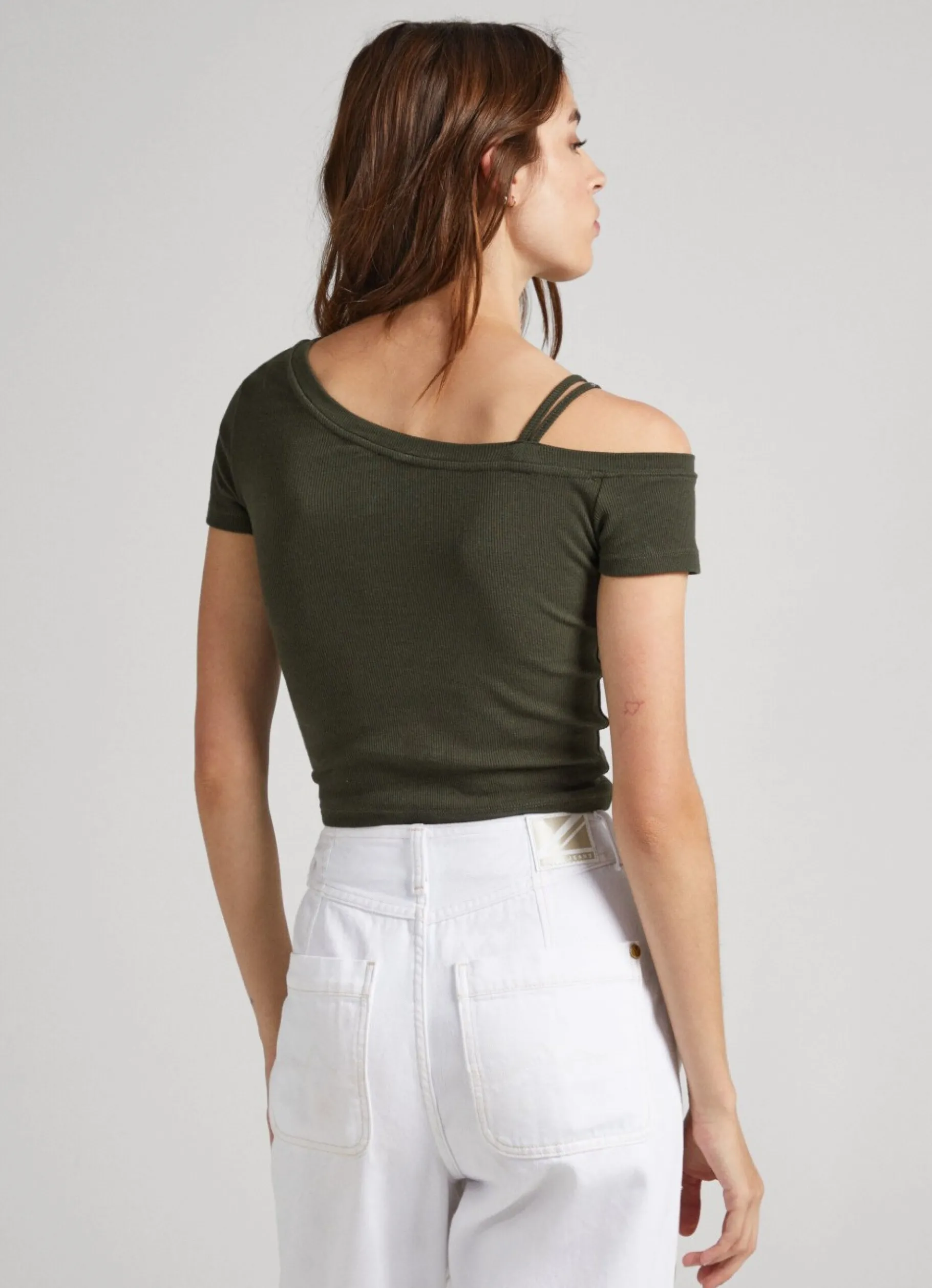 Women Pepe Jeans Rib T-Shirt With Asymmetrical Collar