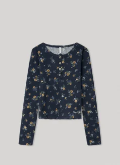 Girl Pepe Jeans Ribbed Floral Print Shirt