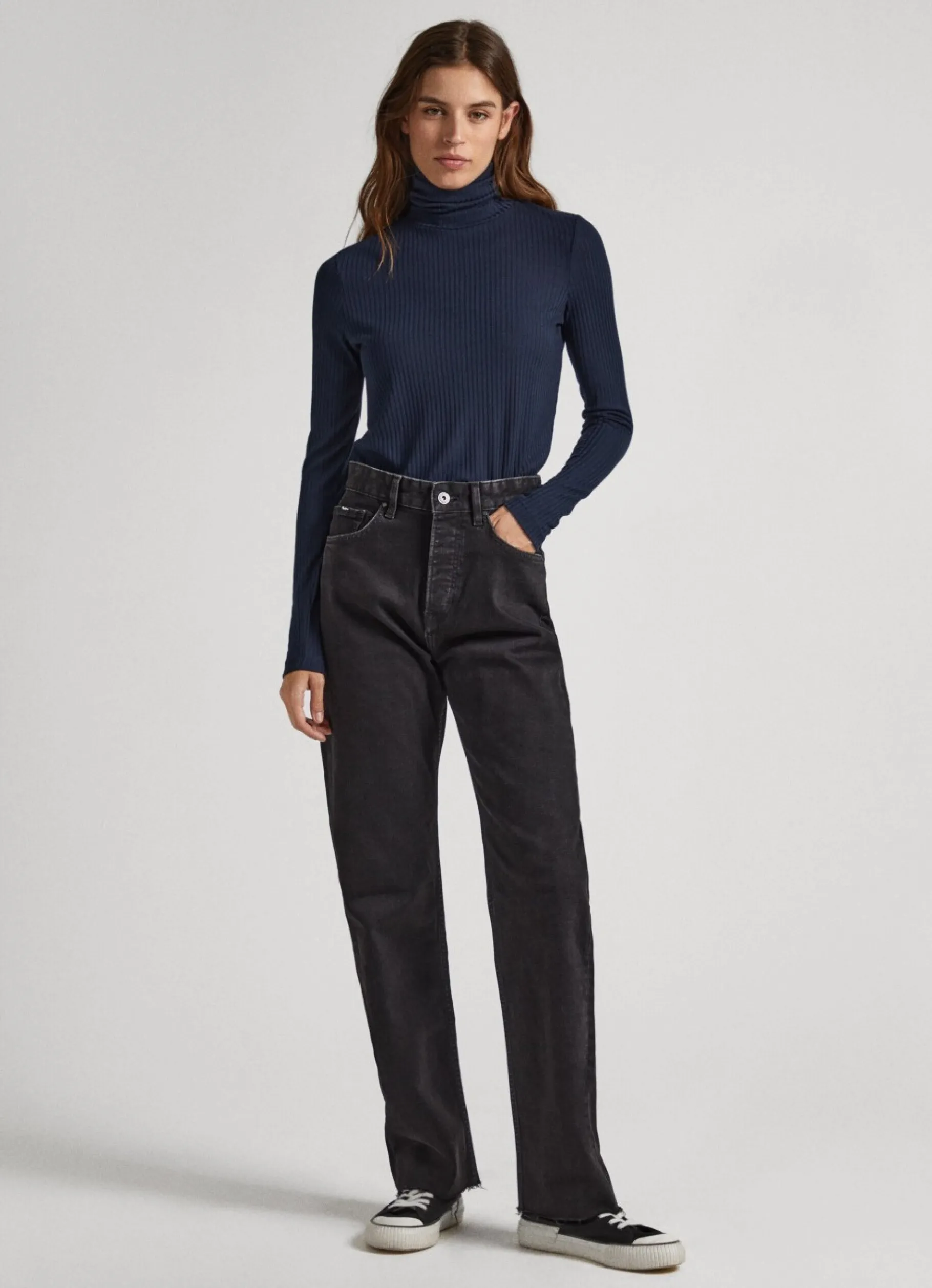 Women Pepe Jeans Ribbed Turtleneck Long Sleeve T-Shirt