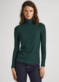 Women Pepe Jeans Ribbed Turtleneck Long Sleeve T-Shirt