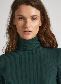 Women Pepe Jeans Ribbed Turtleneck Long Sleeve T-Shirt