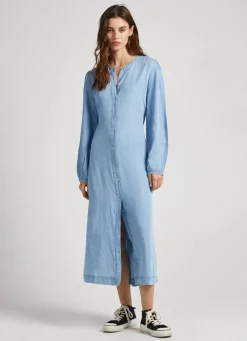 Women Pepe Jeans Round Neck Tencel Dress