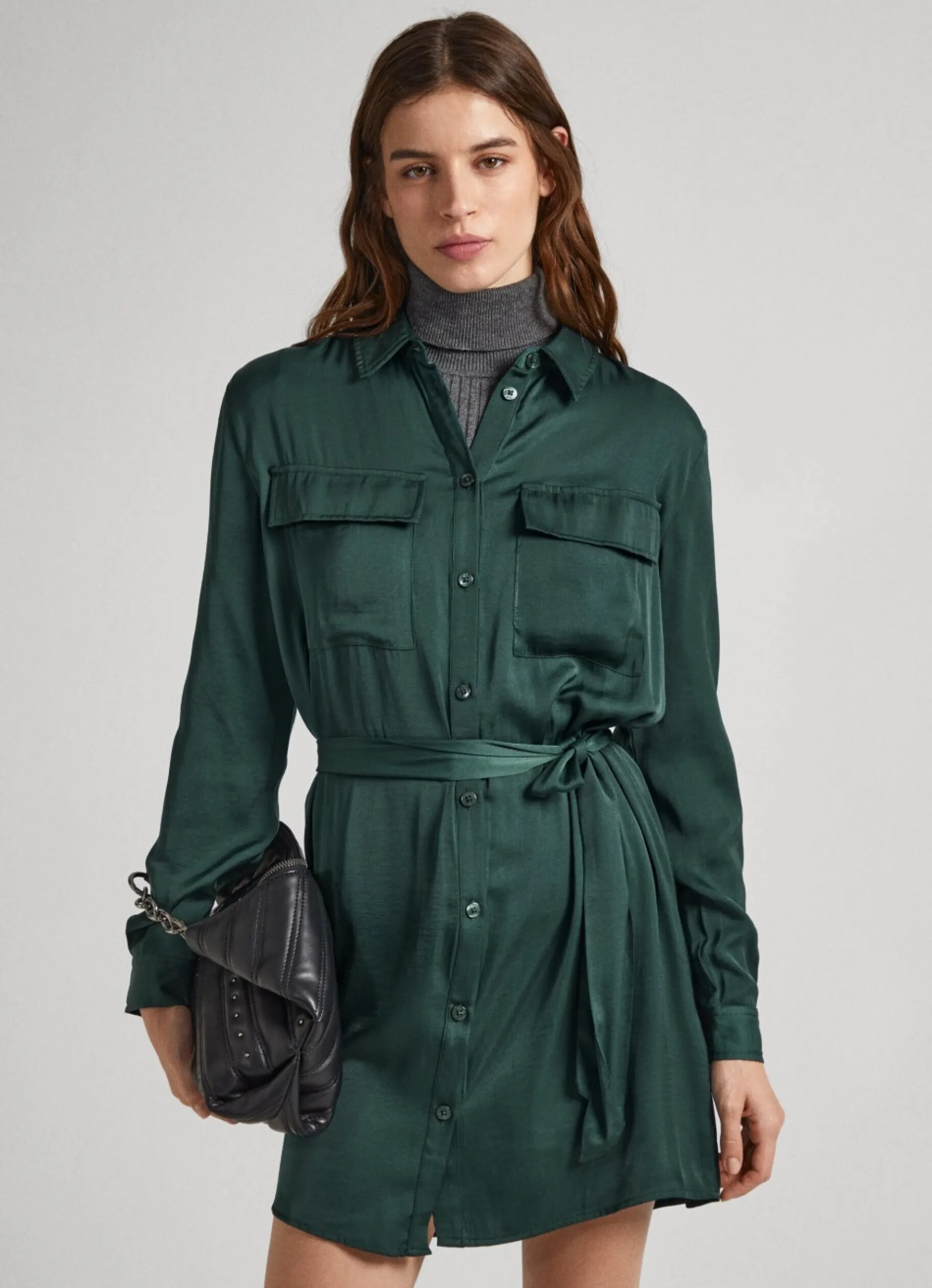Women Pepe Jeans Satin Button-Up Dress