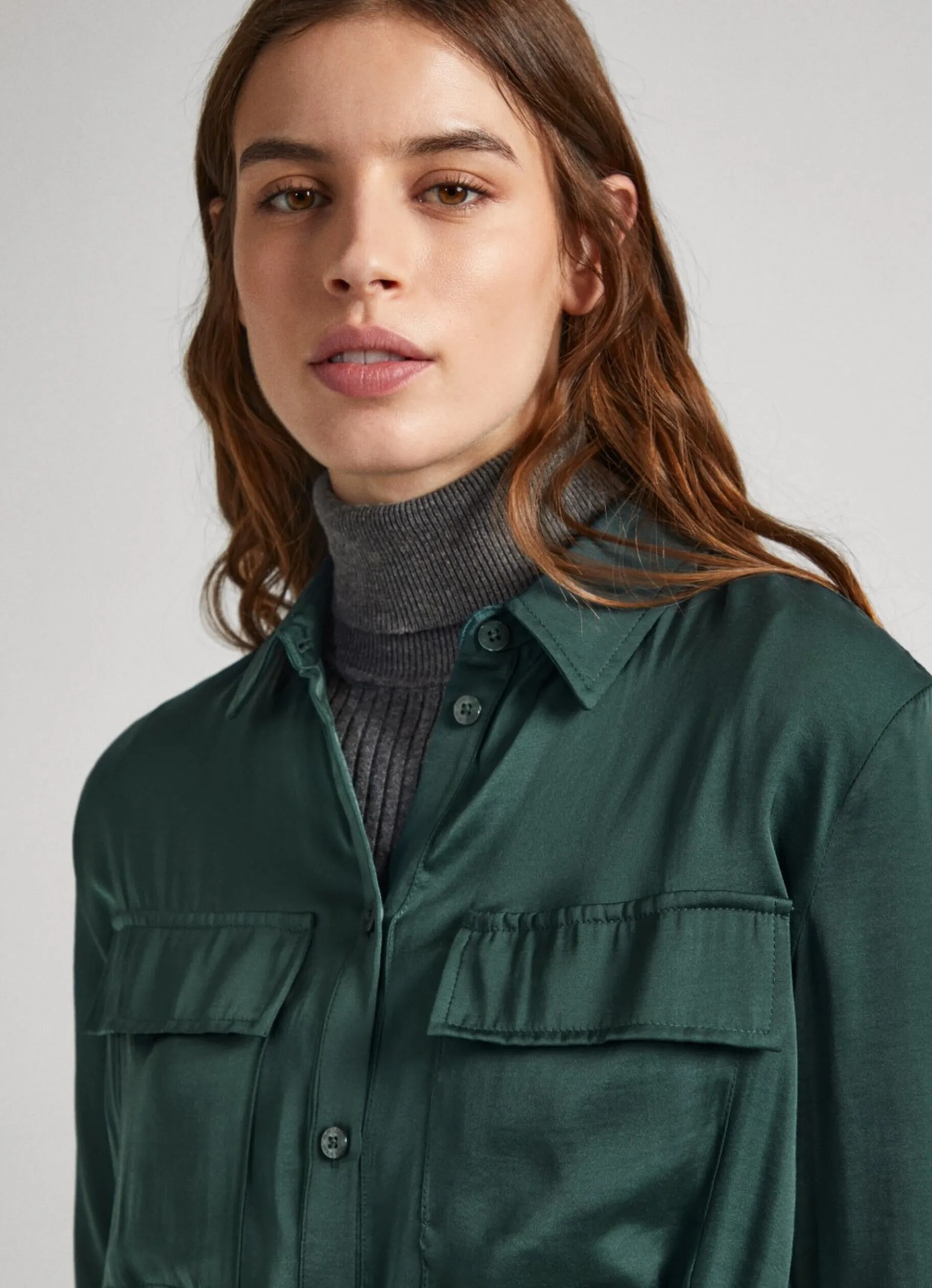 Women Pepe Jeans Satin Button-Up Dress