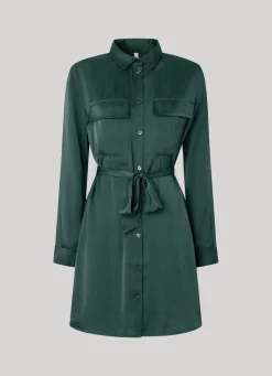 Women Pepe Jeans Satin Button-Up Dress