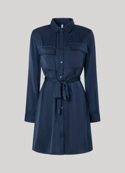 Women Pepe Jeans Satin Button-Up Dress