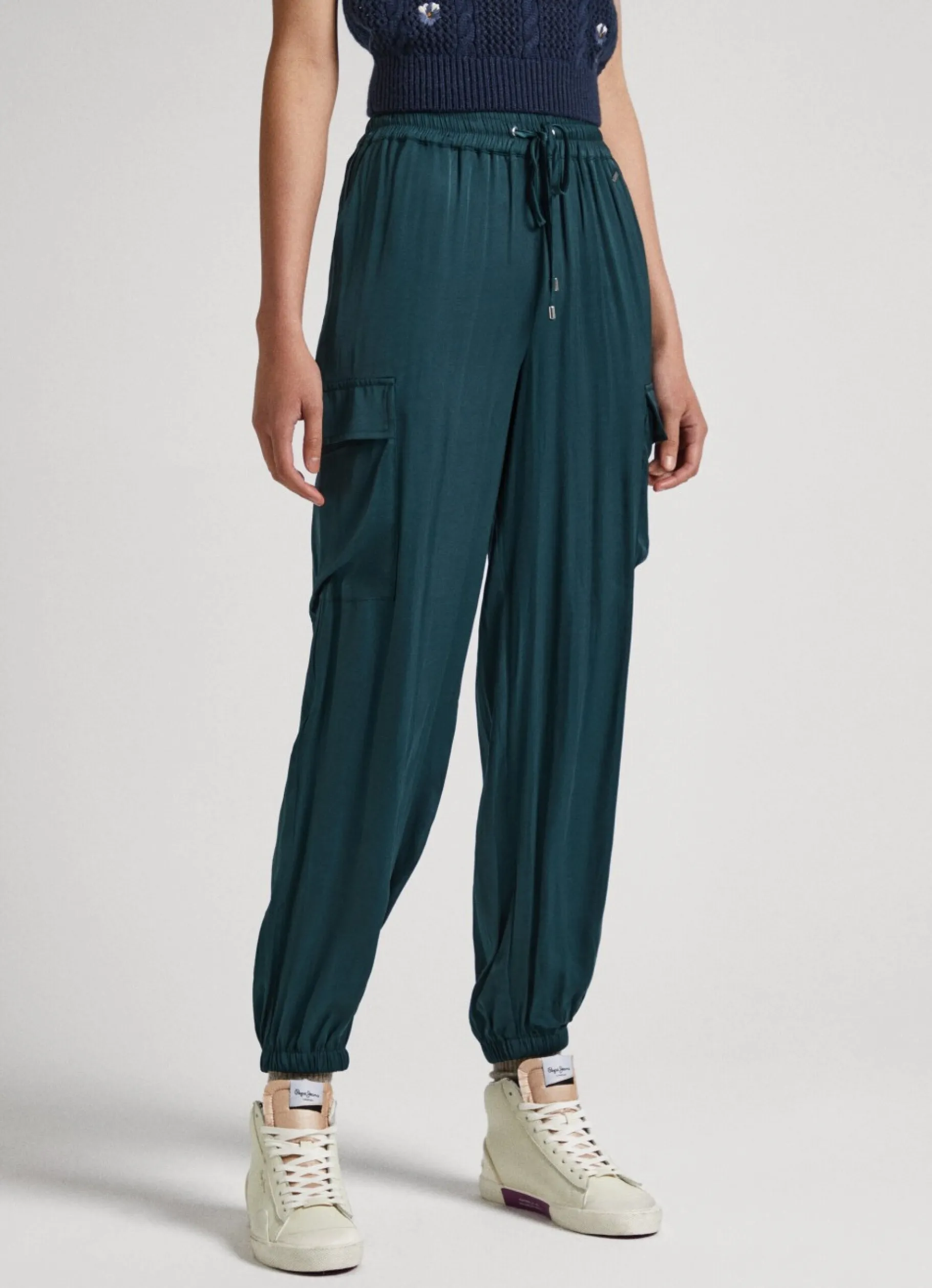 Women Pepe Jeans Satin Cargo Trousers