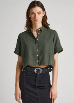 Women Pepe Jeans Short Sleeve Shirt With Openwork Details