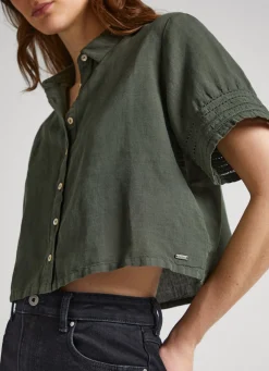 Women Pepe Jeans Short Sleeve Shirt With Openwork Details