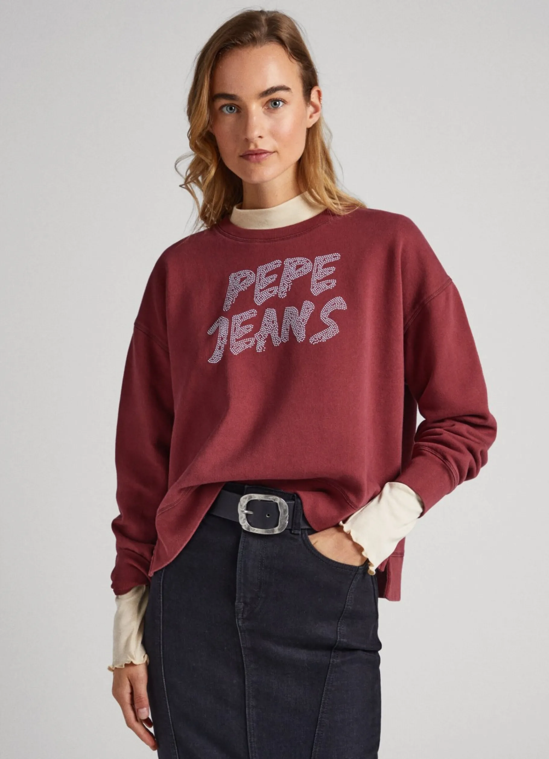 Women Pepe Jeans Strass Logo Cotton Sweatshirt